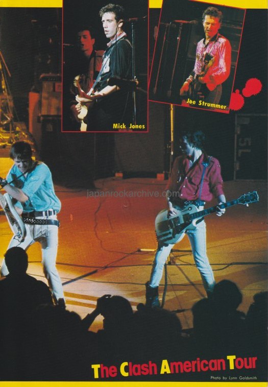 The Clash 1979/12 Japanese music press cutting clipping - 2 page photo spread / pinup - on stage